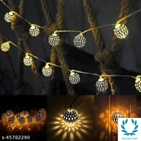 16 LED Metal Moroccon Orb Decorative String Light - Yellow, Metal, Pack of1